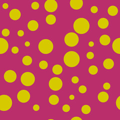 Yellow circles and pink background. Seamless repeated circles or bubbles.