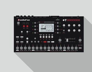 Realistic analog synthesizer. Legendary equipment model in vector. A device for creating electronic music. Material for afish nightclubs. Suitable for a picture on a T-shirt. Elektron synth.
