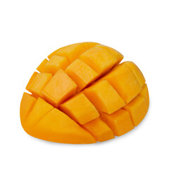 Mango slice cut to cubes , Mango R2E2 isolated on white background.