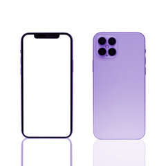 Photo "Mobile phone concept, front view and back side with isolate on background. Smart phone with camera, power and volume buttons