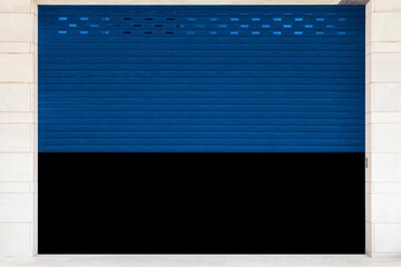 Steel dark blue shutter door stores opened
