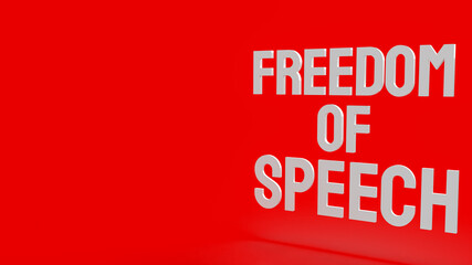 The  word freedom of speech, speech on red background 3d rendering.