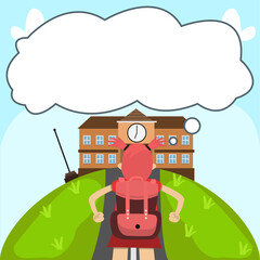 Vector illustration of student Go to School, Blank Cloud, Come Back School and School Background.