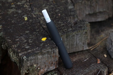 Heating system for tobacco on an old tree stump.