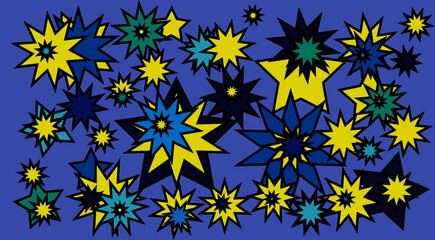 Illustration von verschiedenen Sternen in blau und gelb