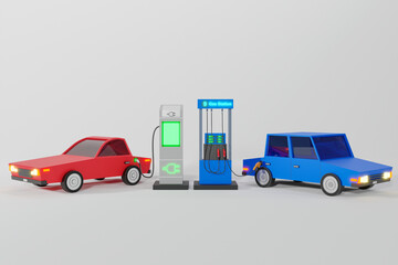 electric car gasoline car isolate white background - 3D render