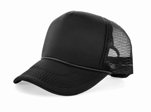 Side View Realistic Cap Mock Up In black khaki texture is a high resolution hat mockup to help you present your designs or brand logo beautifully. Dark