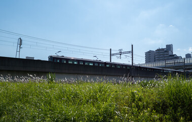 電車と草原