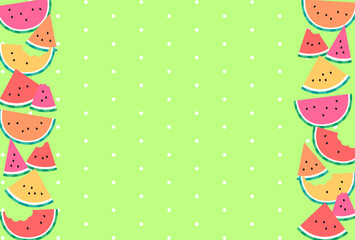 ビビッドカラーの縦に並ぶスイカのイラストフレーム