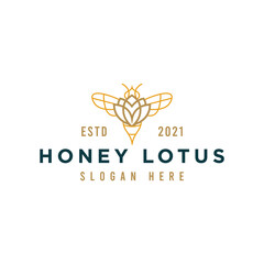 Honey bee lotus logo design premium vector