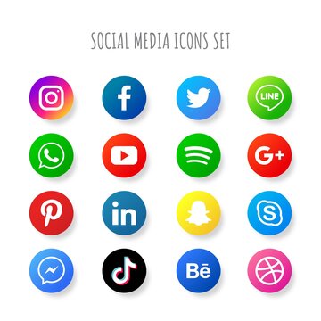 social media icons set. facebook, twitter, instagram, youtube, linkedin, wechat, google plus, pinterest, snapchat isolated on white background.	
