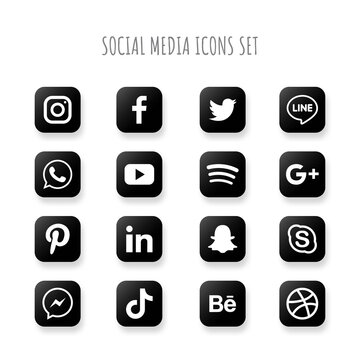 social media icons set. facebook, twitter, instagram, youtube, linkedin, wechat, google plus, pinterest, snapchat isolated on white background.	