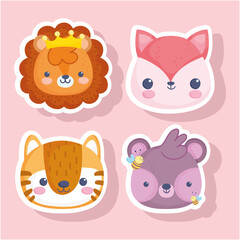 set cute animals face