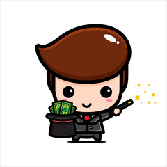 Fototapeta premium cute cartoon male vector design as a businessman being a magician