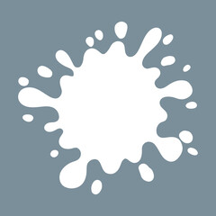 vector illustration of a splash of water. Milk splash and blot design.  white milk splash and blot. milk drop. Dairy product. Healthy food. Liquid blot icon isolated on blue background.