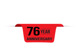 76 Years Anniversary Logo Red Ribbon - obrazy, fototapety, plakaty