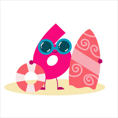 number 6 cute character vector design template illustration