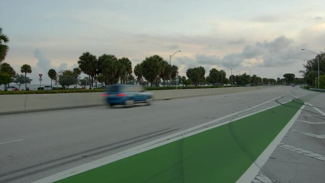 Key Biscayne Miami Rickenbacker Causeway with green painted bike lane