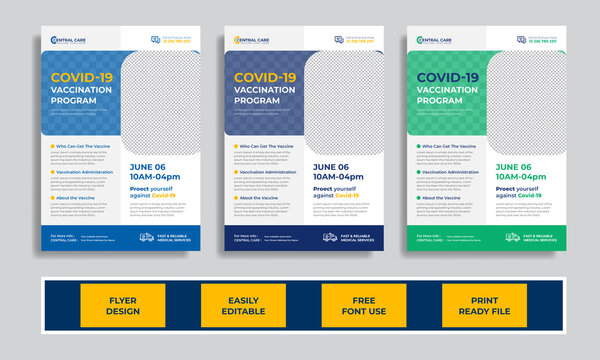 Covid-19 coronavirus vaccination program flyer template Vector Premium, This Design Front & Back Easy To Use & Edit.