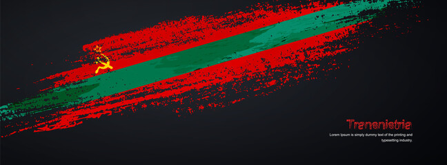 Grunge brush of Transnistria flag on shiny black background. Creative glitter sparkle brush paint vector illustration