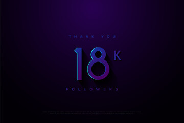 Thank you 18k followers on a blue background with a light effect above the center.