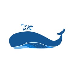 blue whales in the oceans logo and vector icon