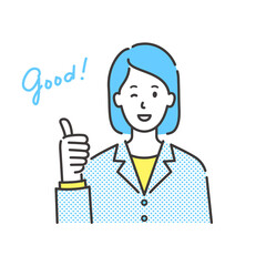 ウインクしながらグッドサインを出すスーツ姿の若い女性の上半身イラスト
