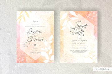 Watercolor Wedding Invitation card with hand painted colorful liquid watercolor and floral element