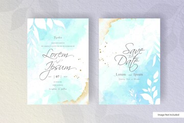 Naklejka na ściany i meble Watercolor Wedding Invitation card with hand painted colorful liquid watercolor and floral element