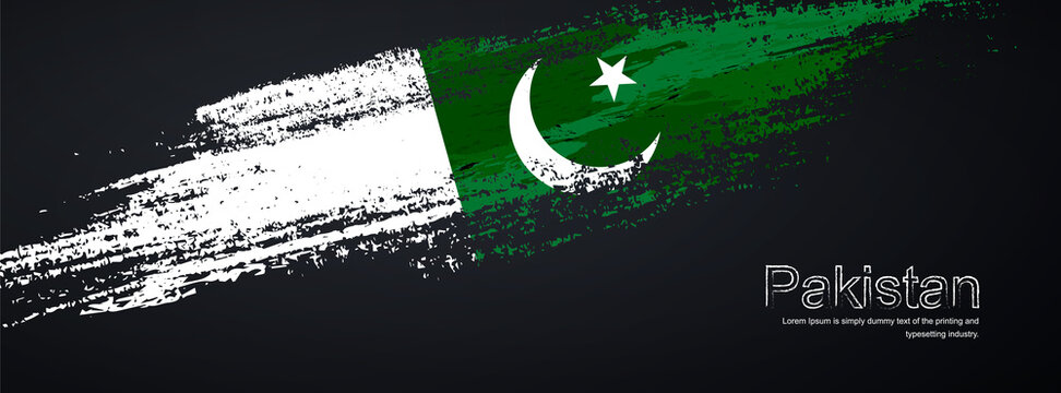 Grunge brush of Pakistan flag on shiny black background. Creative glitter sparkle brush paint vector illustration