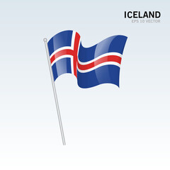 Iceland waving flag isolated on gray background