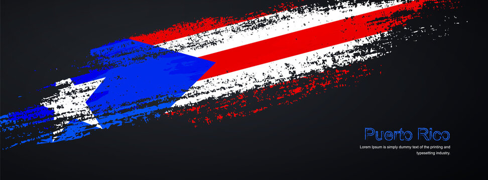 Grunge brush of Puerto Rico flag on shiny black background. Creative glitter sparkle brush paint vector illustration