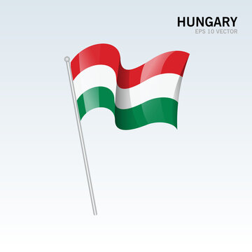 Hungary waving flag isolated on gray background