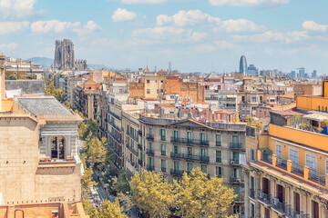 Barcelona roofs with the famous Basilica de la Sagrada Famlia