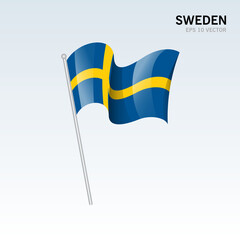 Sweden waving flag isolated on gray background