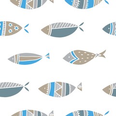 Under sea vector seamless pattern. Abstract print with fish in flat style