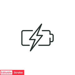 Battery charge line icon. Simple outline style. Recharge, full, power, charger, electric, energy low, alkaline, energy concept. Vector illustration isolated on white background. Editable stroke EPS 10