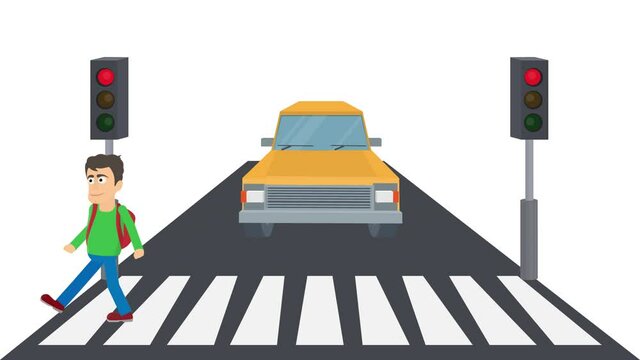 Pedestrian crossing. Animation of a pedestrian crossing the road, the alpha channel is enabled. Cartoon