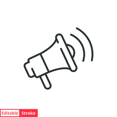 Speaker line icon. Simple outline style. Loud, megaphone, alert, loudspeaker, microphone, sign, announcement, broadcast oncept. Vector illustration isolated on white background. Editable stroke EPS 10
