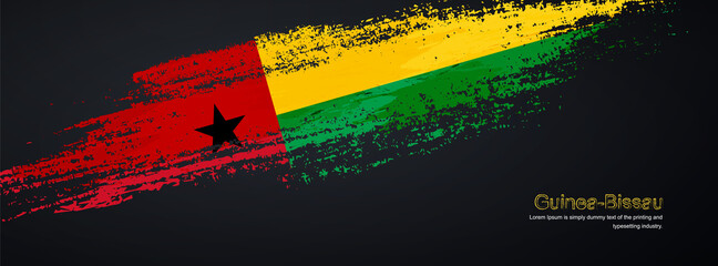 Grunge brush of Guinea-Bissau flag on shiny black background. Creative glitter sparkle brush paint vector illustration