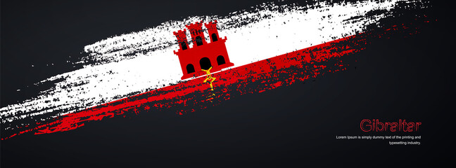 Grunge brush of Gibraltar flag on shiny black background. Creative glitter sparkle brush paint vector illustration