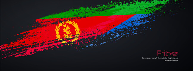 Grunge brush of Eritrea flag on shiny black background. Creative glitter sparkle brush paint vector illustration