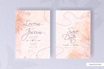 Minimalist floral arrangement wedding invitation template with abstract watercolor