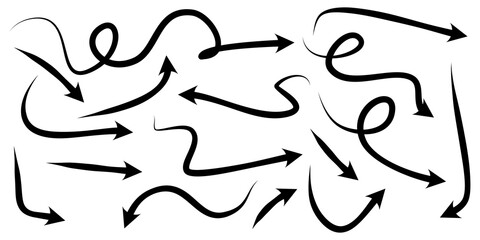 set of hand drawn arrows isolated on white background. for business infographic, banner, web and concept design.Vector doodle design elements.