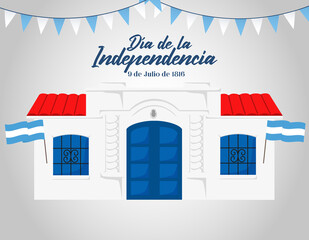  Independencia Argentina - Casa Histórica de Tucumán 
Celebración del 9 de julio día de la independencia en argentina, casa histórica con guirnaldas y banderas argentinas - obrazy, fototapety, plakaty