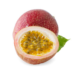 Isolated passionfruits. One and a half passion fruits (maracuya) isolated on white background