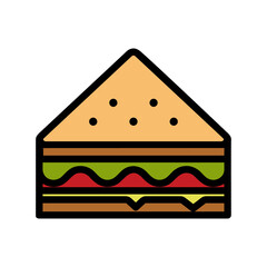 Sandwich Vector Icon in Filled Outline Style. A sandwich is a food typically consisting of vegetables, cheese, meat, placed on or between slices of bread. Vector illustration icon for app, web, logo