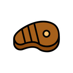 Steak Vector Icon in Filled Outline Style. A steak is a meat generally sliced across the muscle fibers, potentially including a bone. It is normally grilled, though can also be pan-fried. Vector Icon.