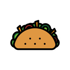 Taco Vector Icon in Filled Outline Style. Vector illustration icon can be used for an app, website, or part of a logo.
