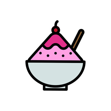 Shaved Ice Vector Icon in Filled Outline Style. Shaved ice is made from finely shaved ice or finely shaved ice and sweet spices or syrup. Vector illustration icon can be used for an app, web, or logo